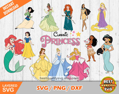 Classic Princesses clipart set SVG Bundle