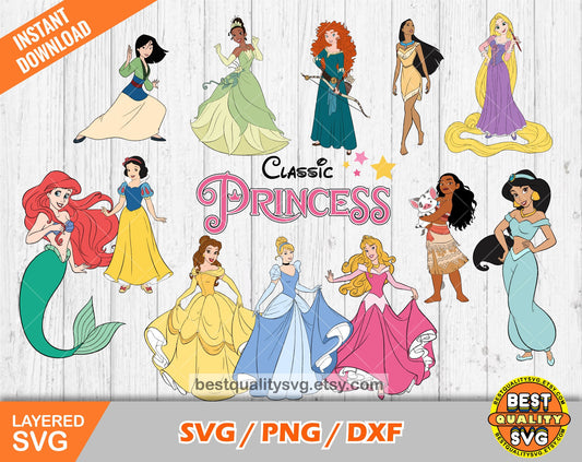 Classic Princesses clipart set SVG Bundle