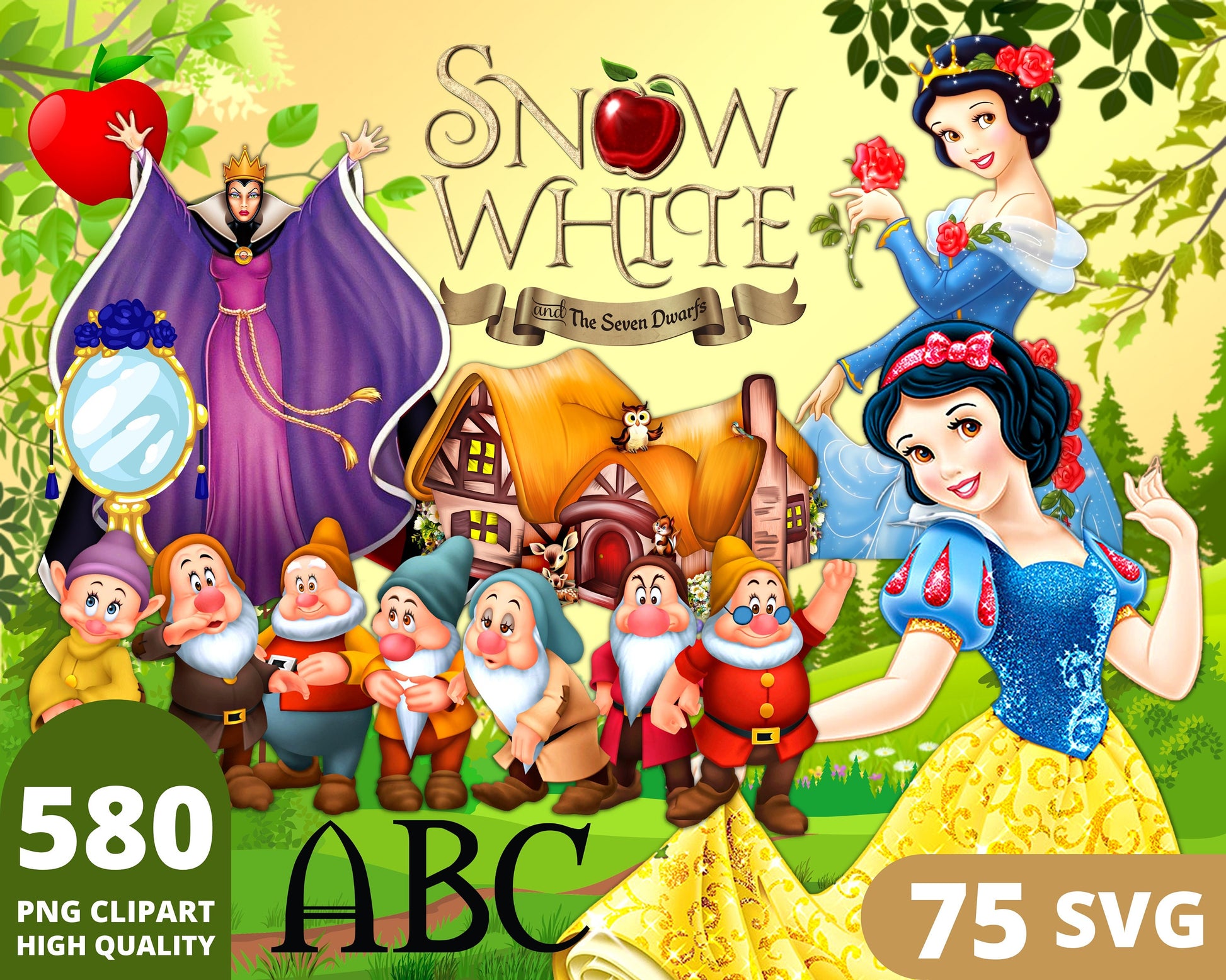 Snow White Clipart SVG, PNG bundle