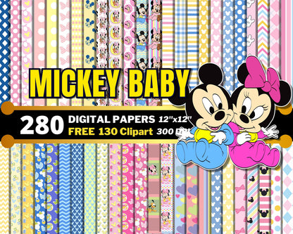 Mickey Baby Digital Papers PNG bundle