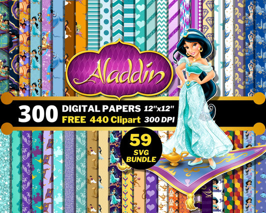 Aladdin Jasmine Digital Papers PNG bundle