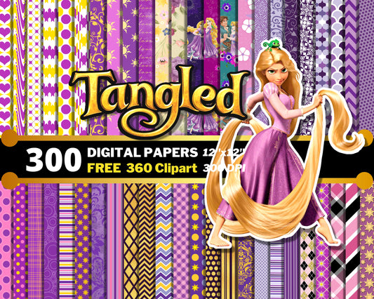 Tangled Digital Papers PNG bundle