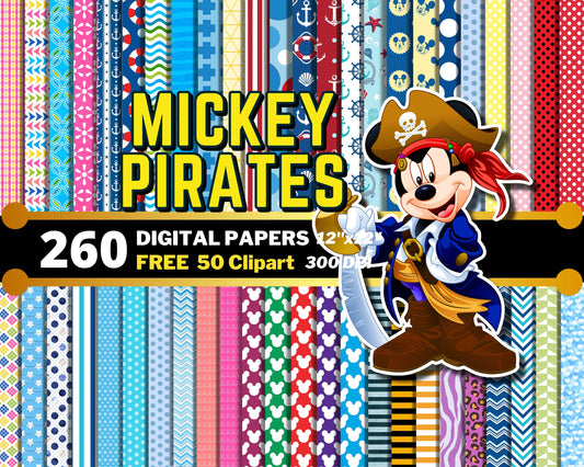 Mickey Pirates Digital Papers PNG bundle