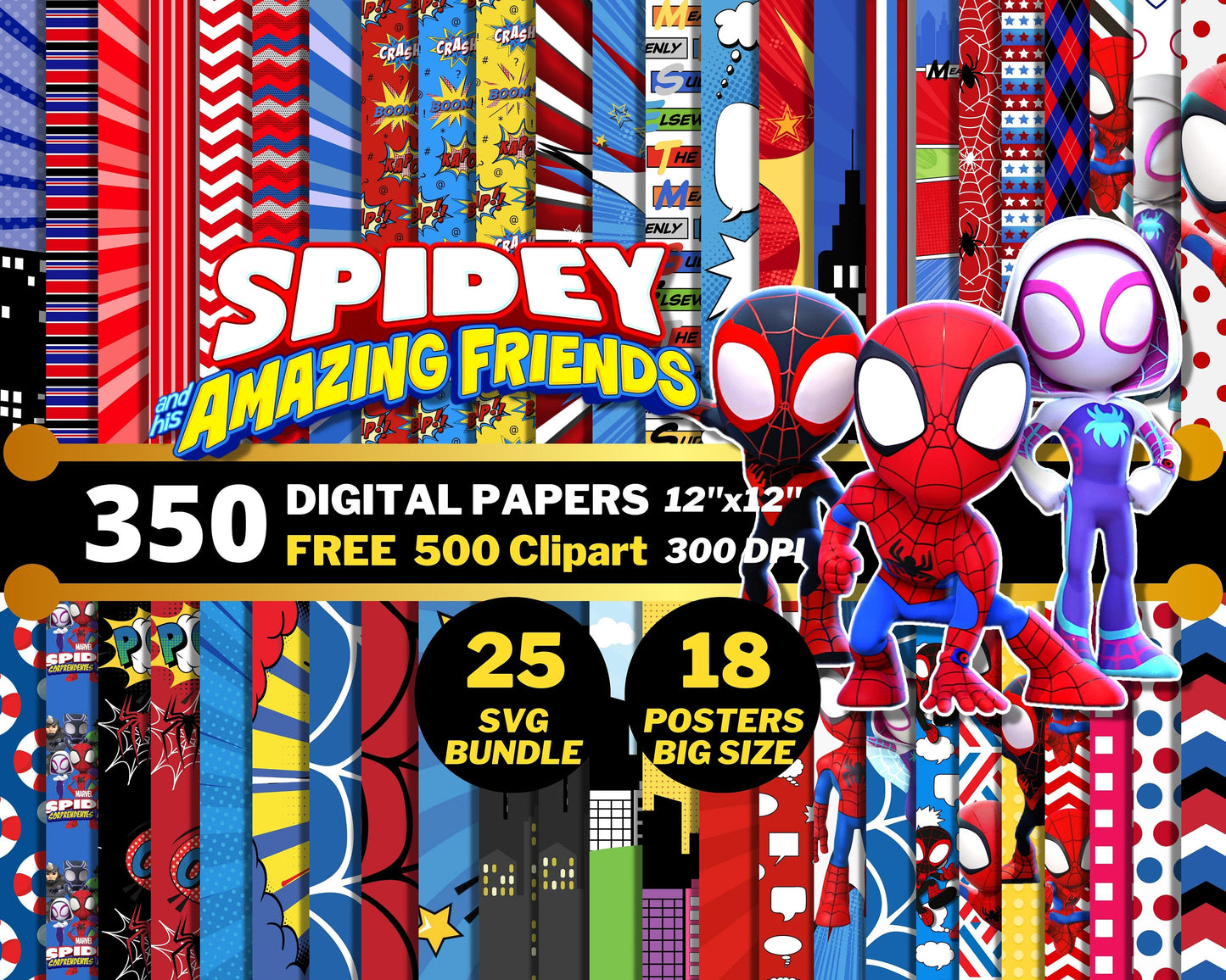 Spidey his Amazing Friends Digital Papers PNG bundle