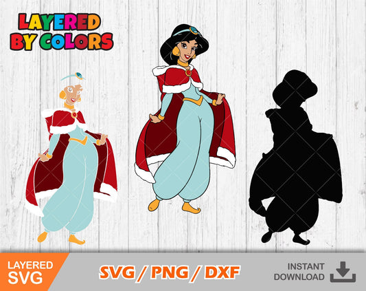 Princess Jasmine Christmas Clipart SVG Bundle