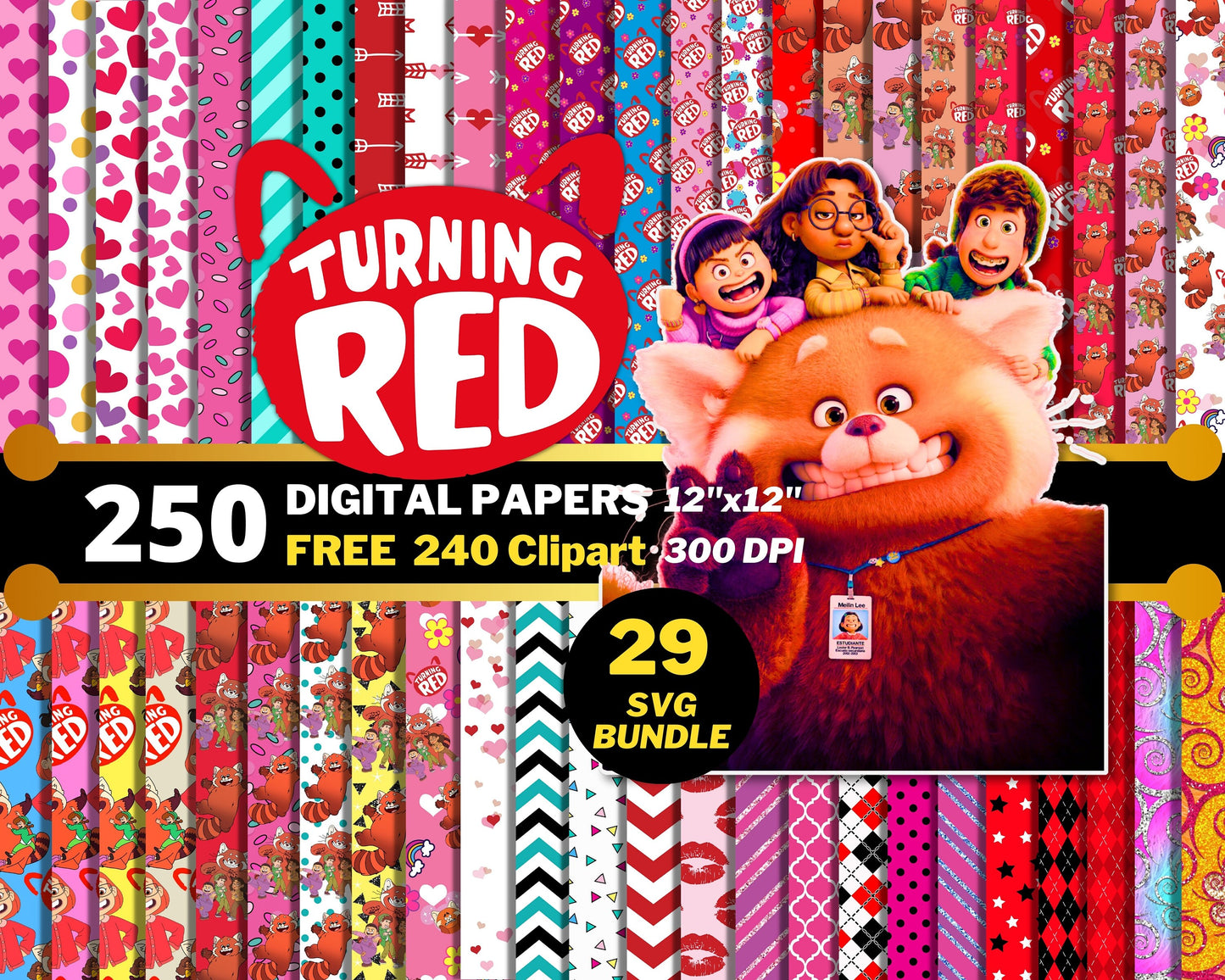 Turning Red Digital Papers PNG Bundle