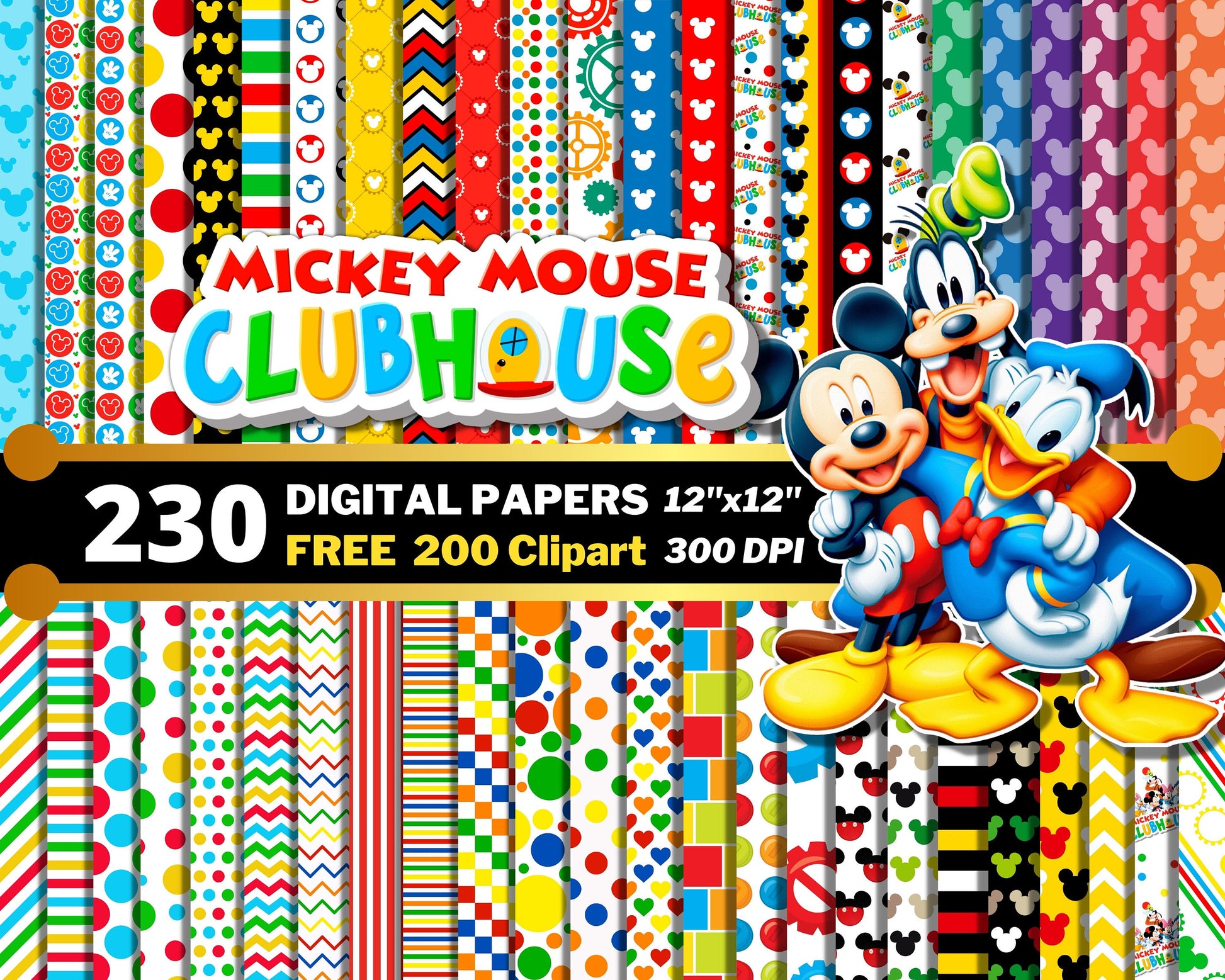 Mickey Clubhouse Digital Papers PNG bundle