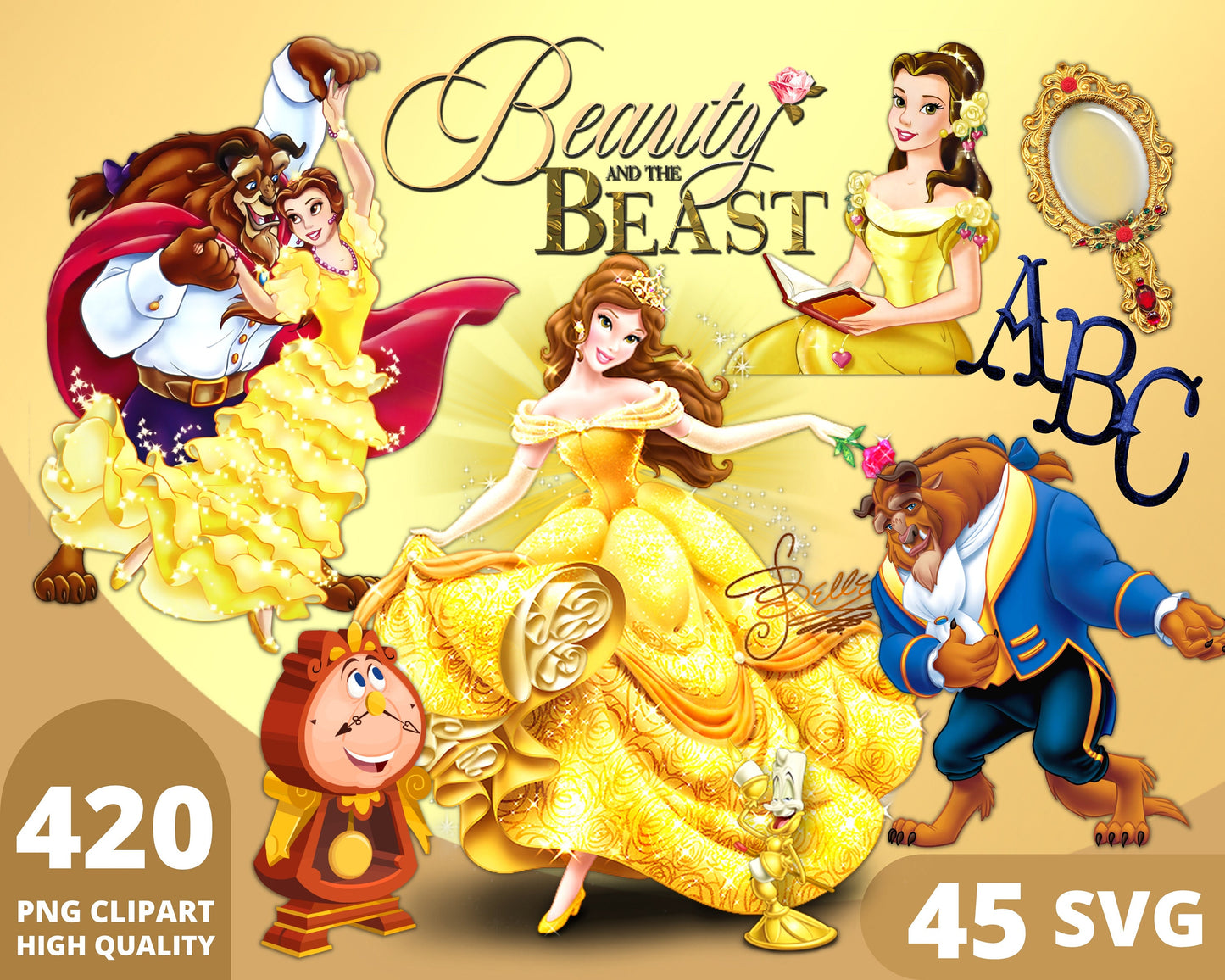Beauty and Beast Clipart PNG, SVG bundle