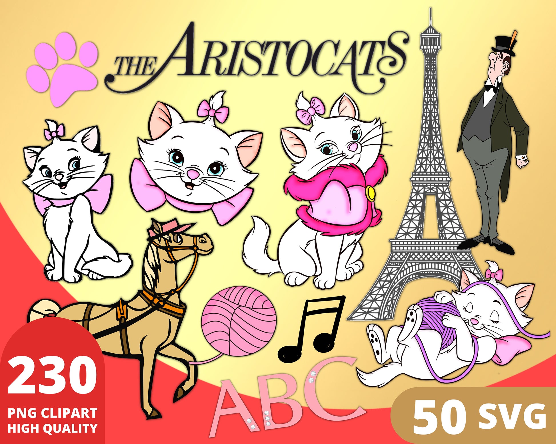 Aristocats PNG SVG Clipart bundle