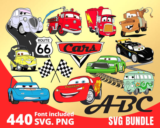 Disney car Clipart SVG, PNG bundle