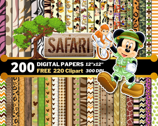 Mickey Safari Digital Papers PNG bundle