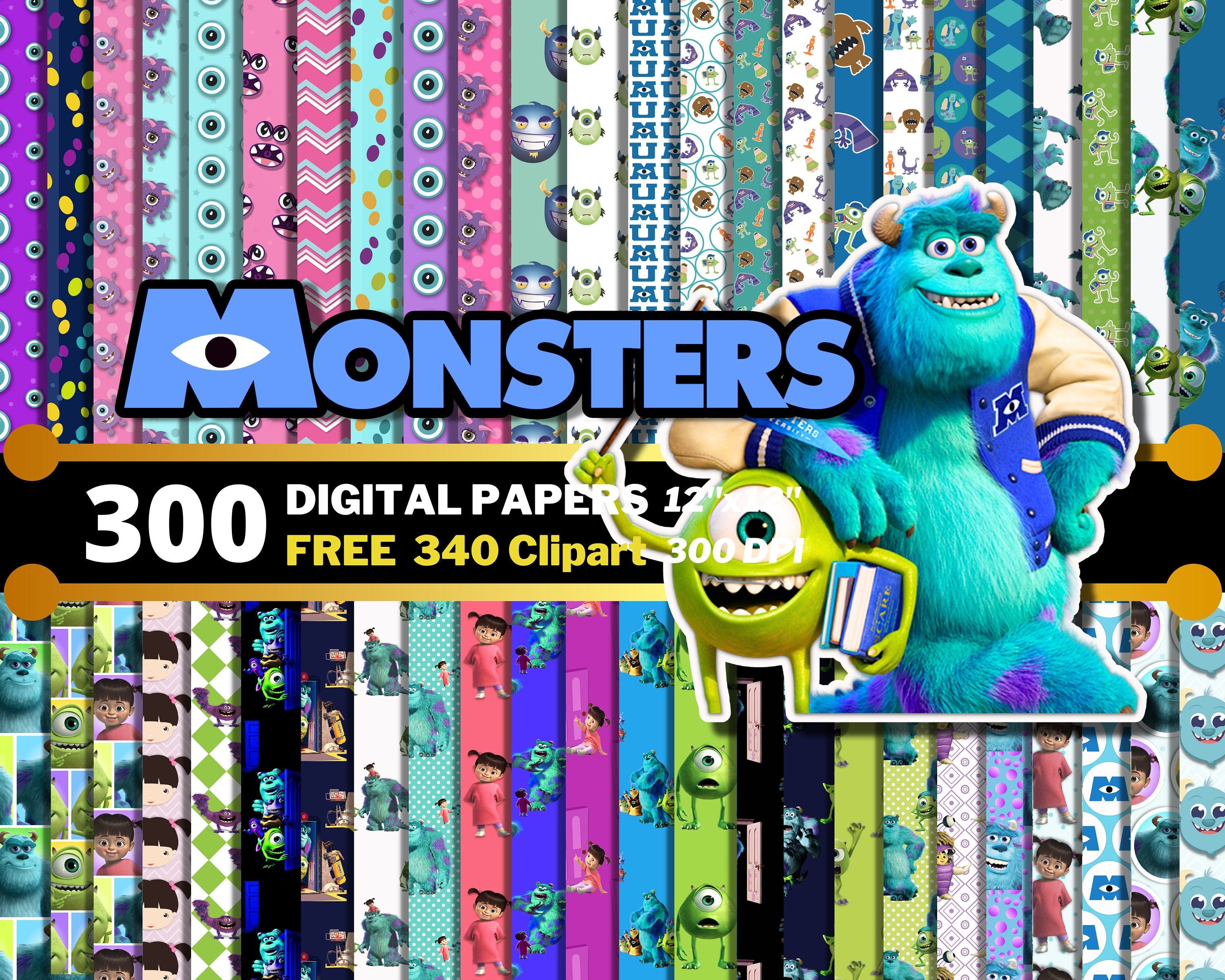 Paperwork Monster Monsters Inc. Digital Papers PNG bundle β svg files for cricut