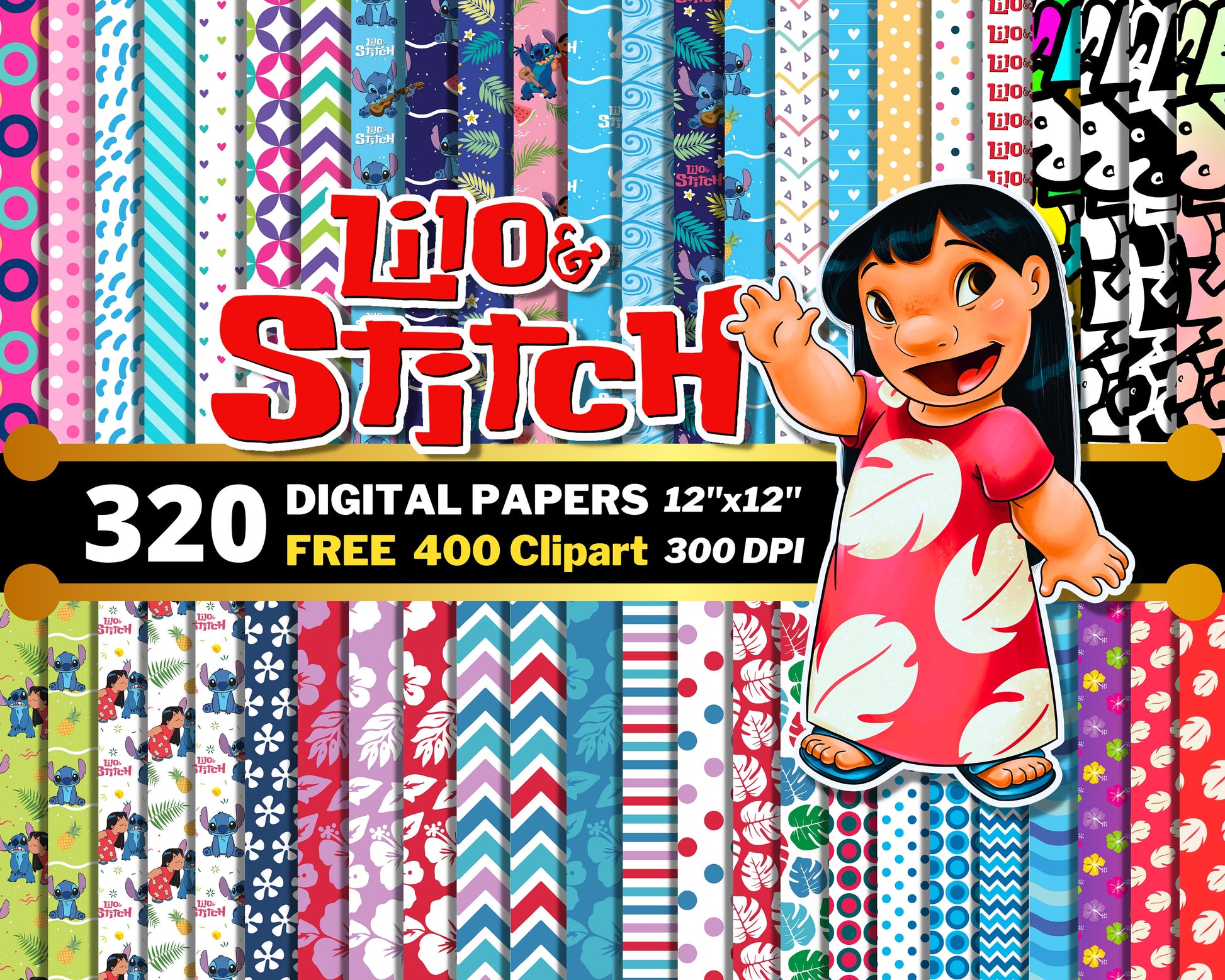 Lilo and Stitch Digital Papers PNG bundle