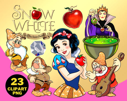 Snow White Watercolor Clipart PNG bundle