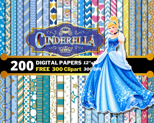 Cinderella Digital Papers PNG bundle
