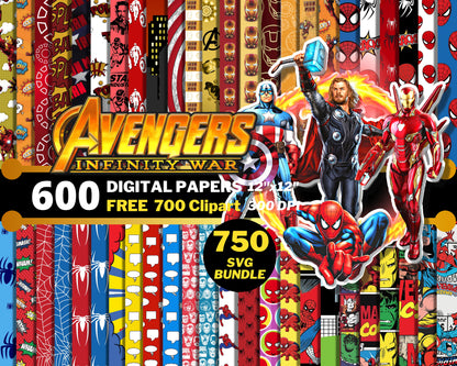 Marvel Avengers Digital Papers PNG bundle