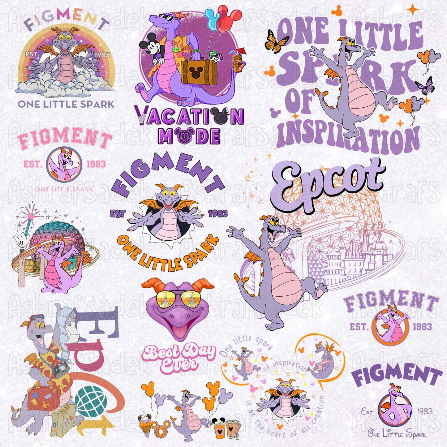 Disney Figment dragon PNG bundle