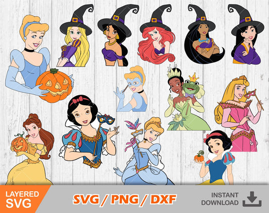 Princesses Halloween clipart SVG Bundle