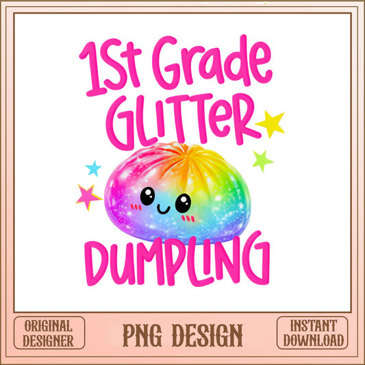 1st Grade Glitter Dumpling, Cute School Girl PNG, First Grade PNG