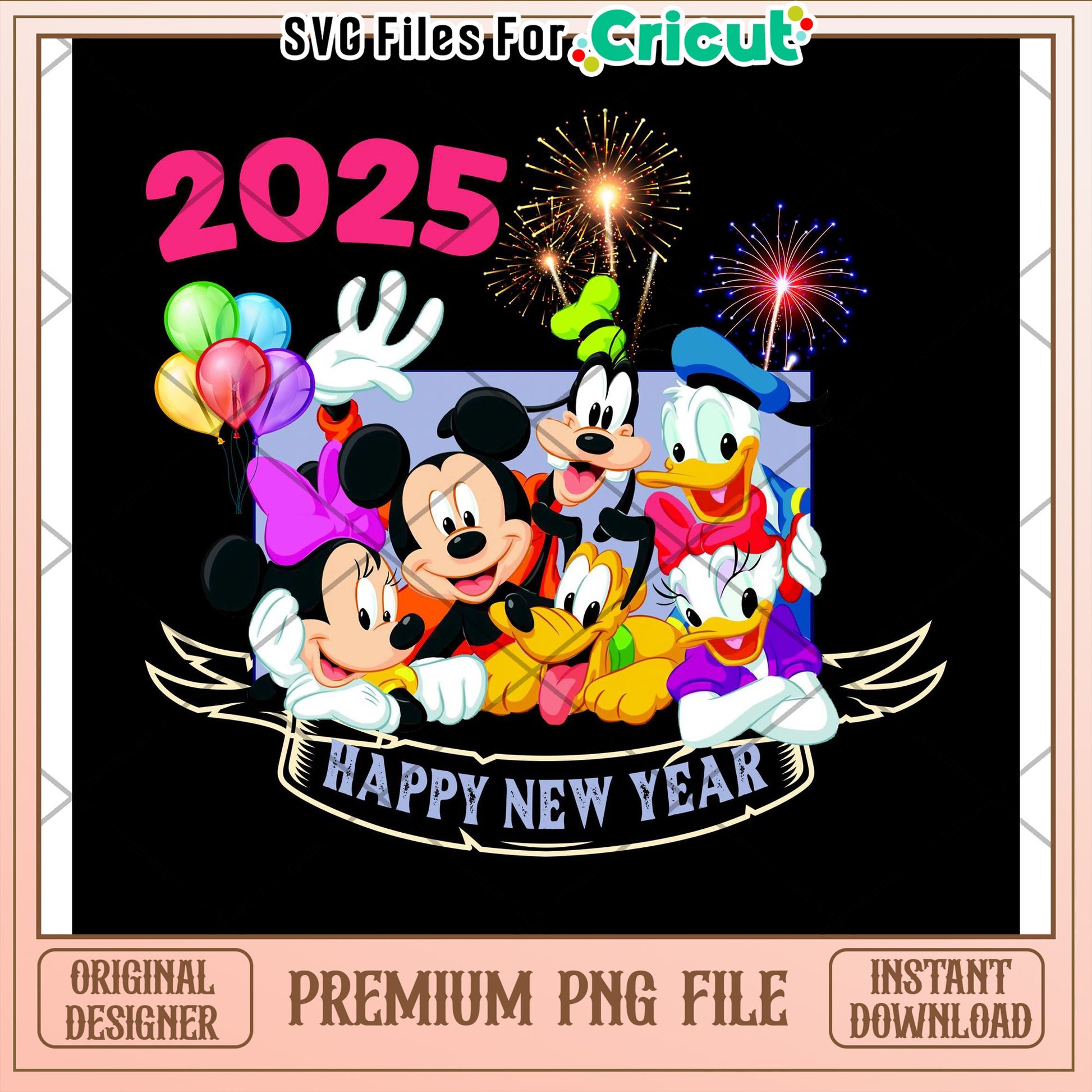 2025 Disney Friends Happy New Year PNG