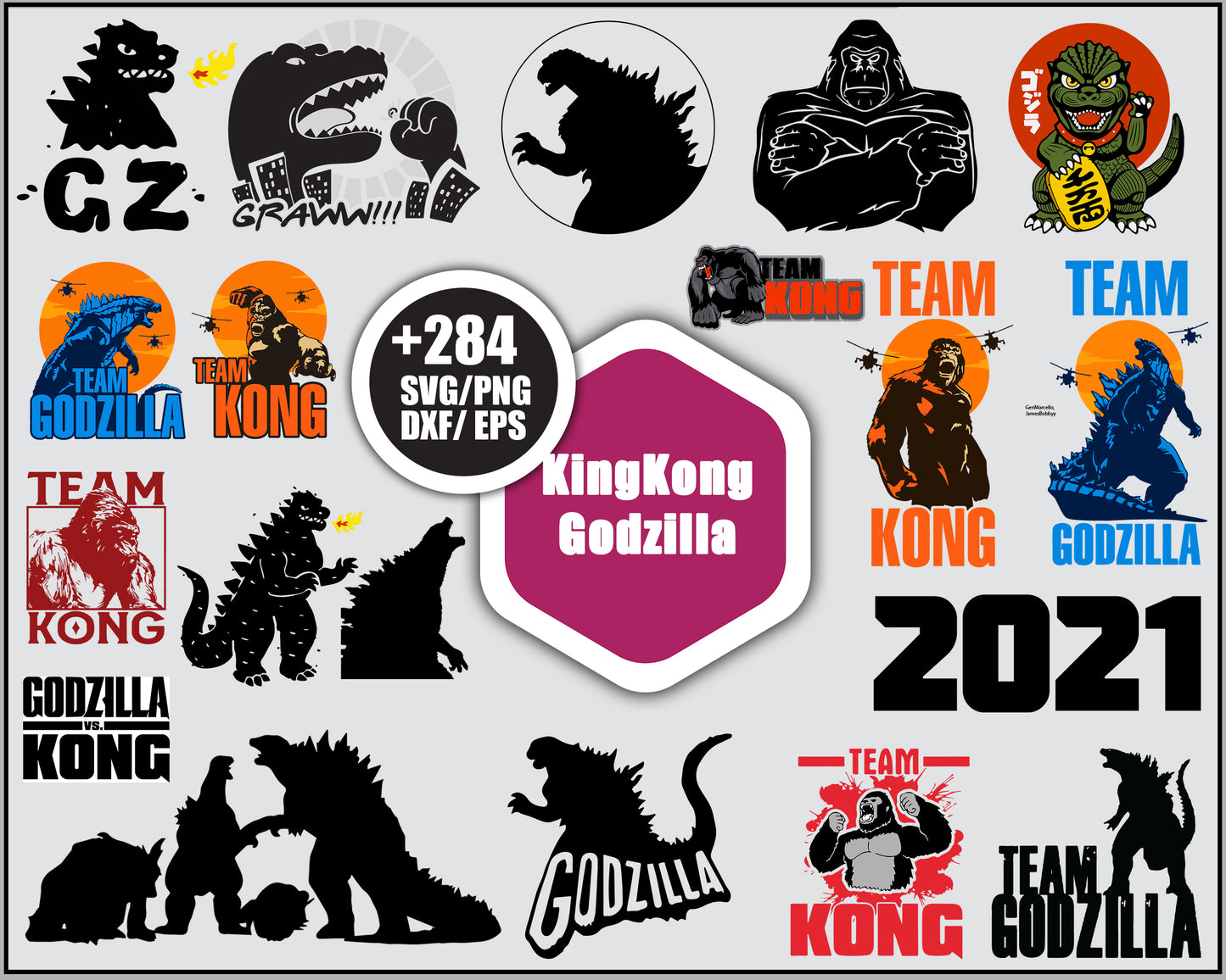 Godzilla x kong bundle svg, kong team​ svg, team godzilla​ svg