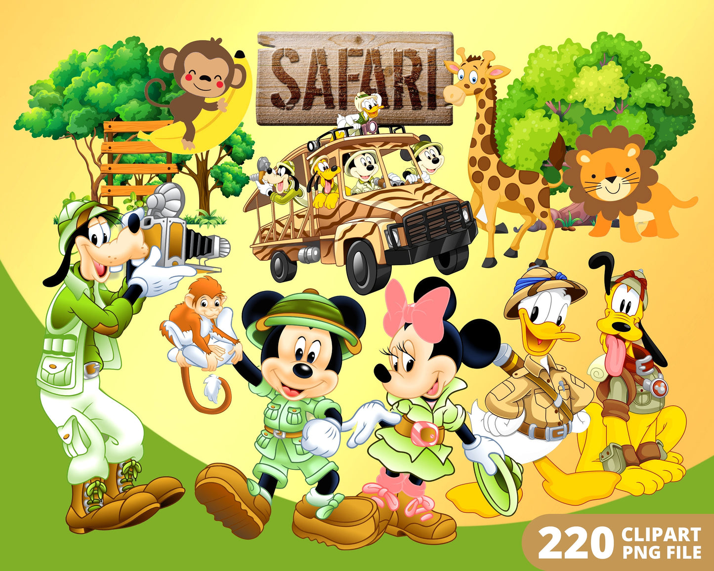 Mickey Safari Digital Papers PNG bundle