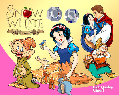 Snow White Watercolor Clipart PNG bundle