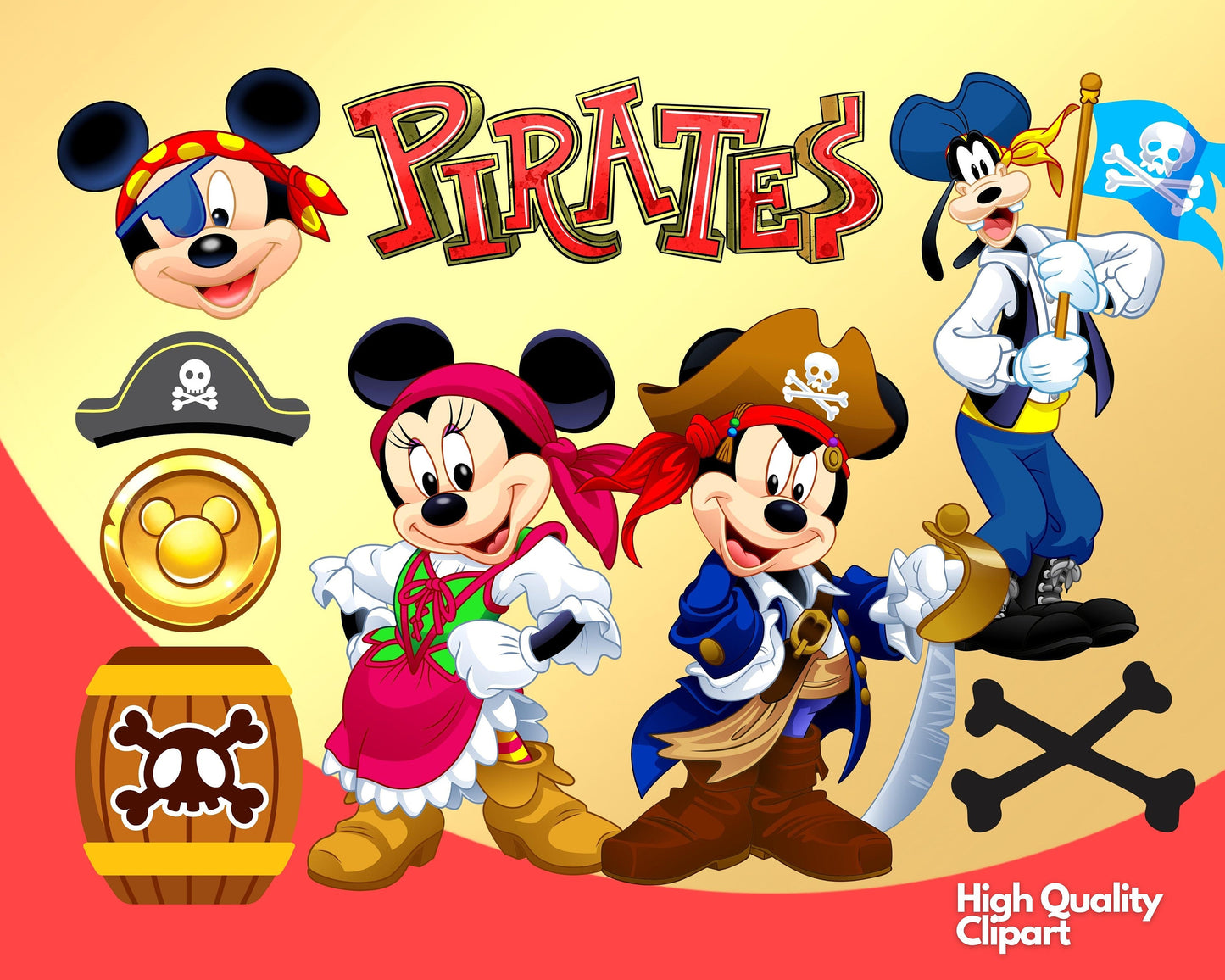 Mickey Pirates Clipart PNG bundle