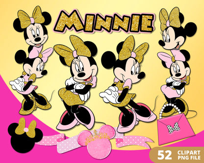 Minnie Mouse Gold Digital Papers PNG bundle