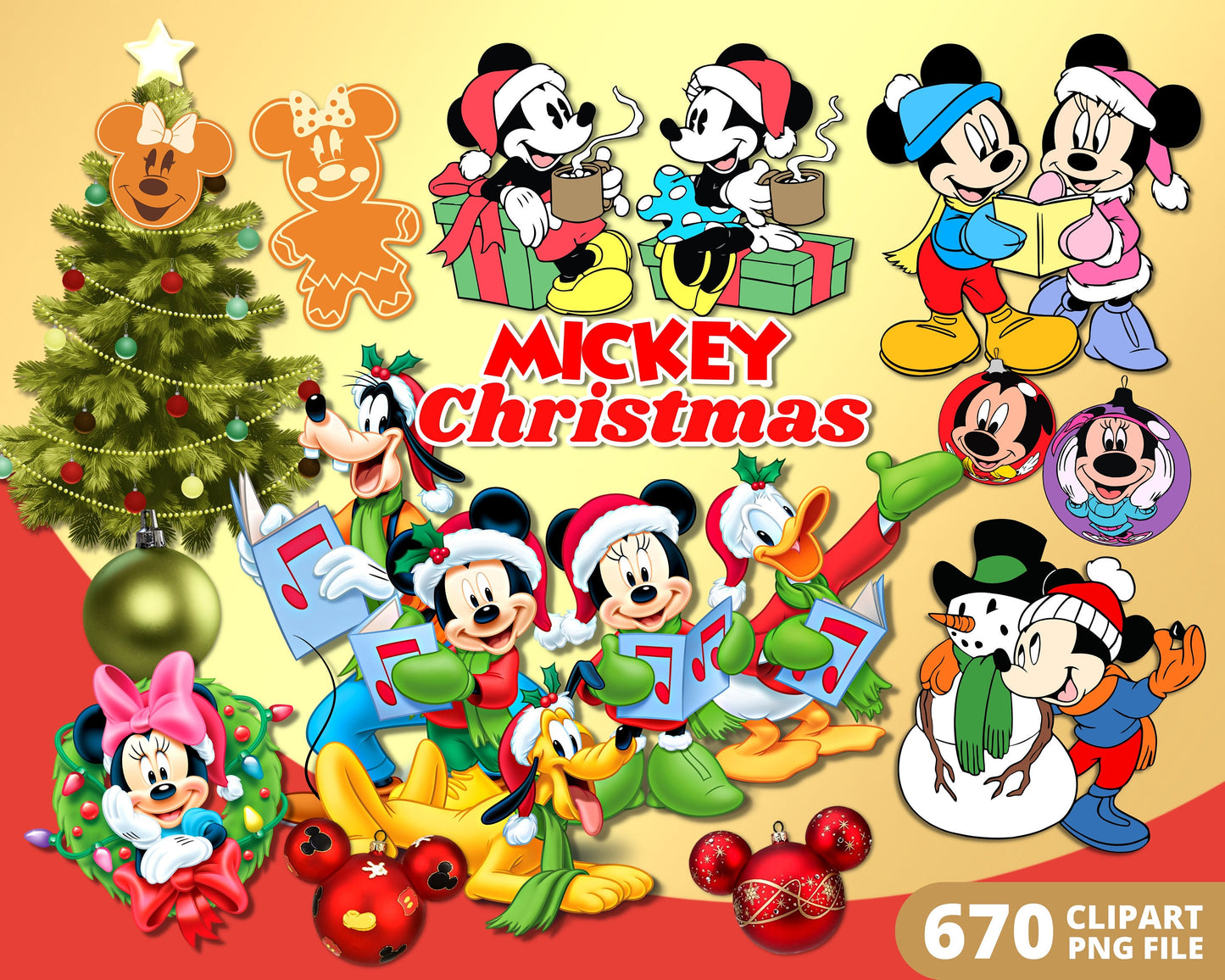 Mickey Christmas Clipart SVG, PNG bundle