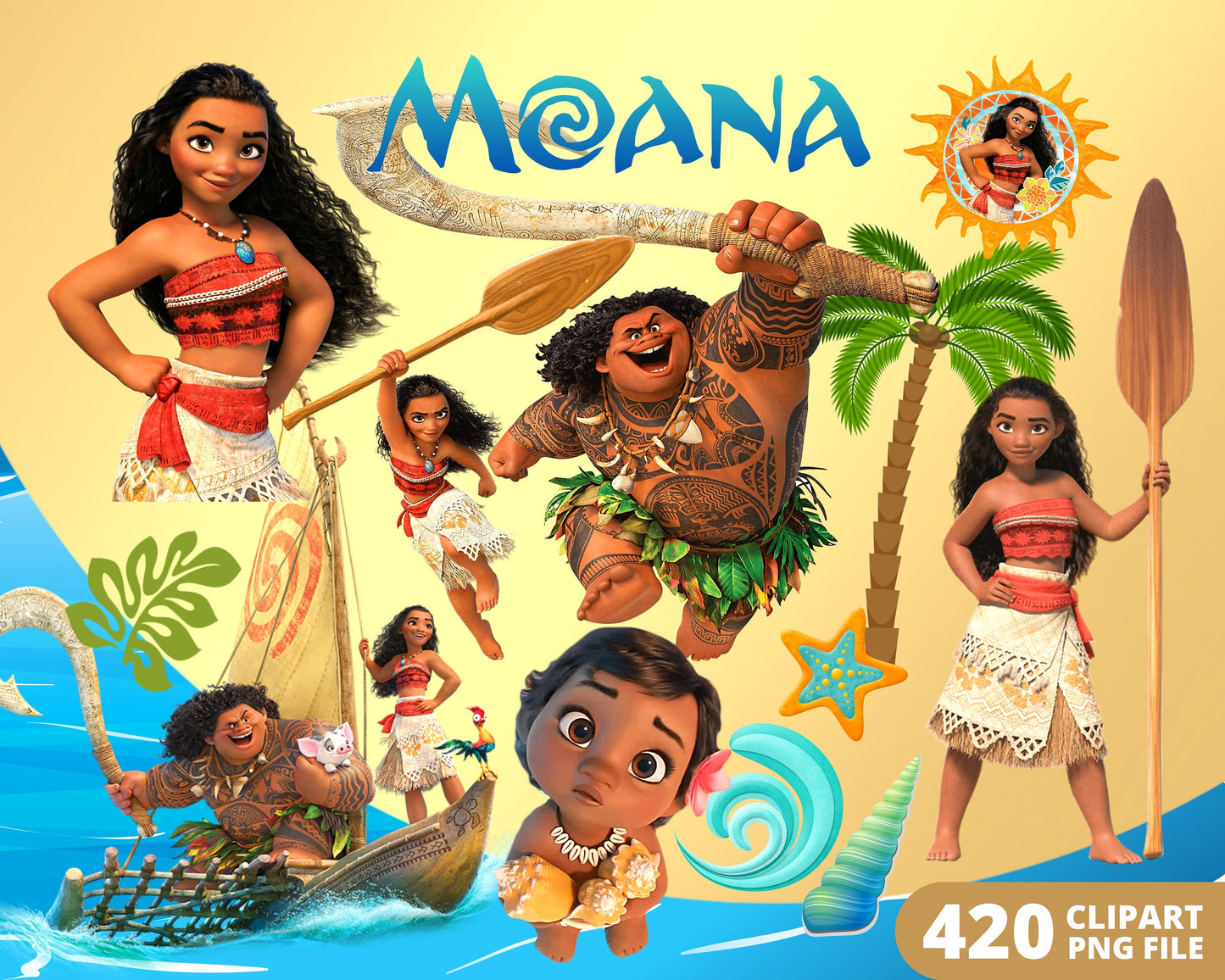 Disney Moana Digital Papers PNG bundle