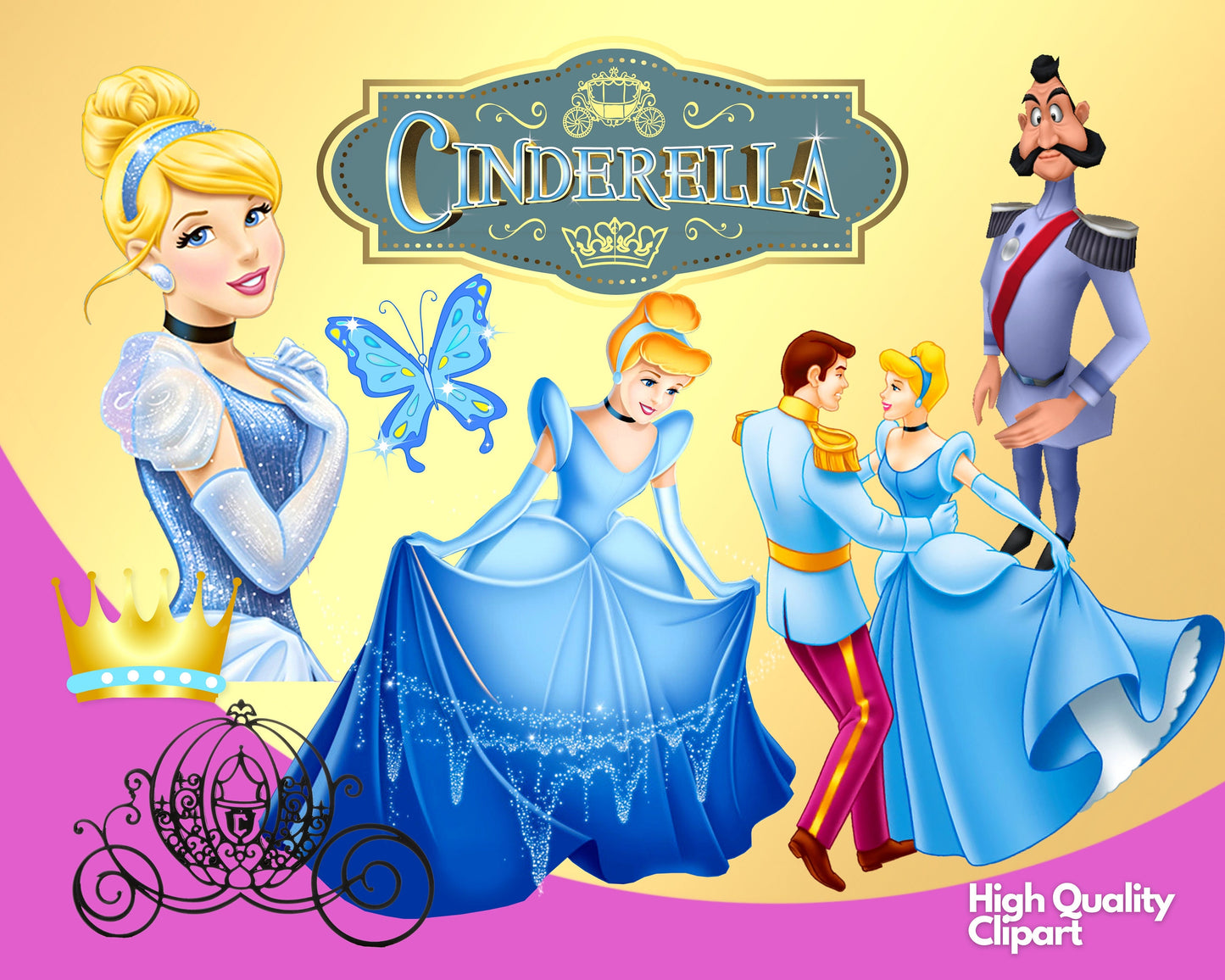 Cinderella disney Clipart PNG bundle