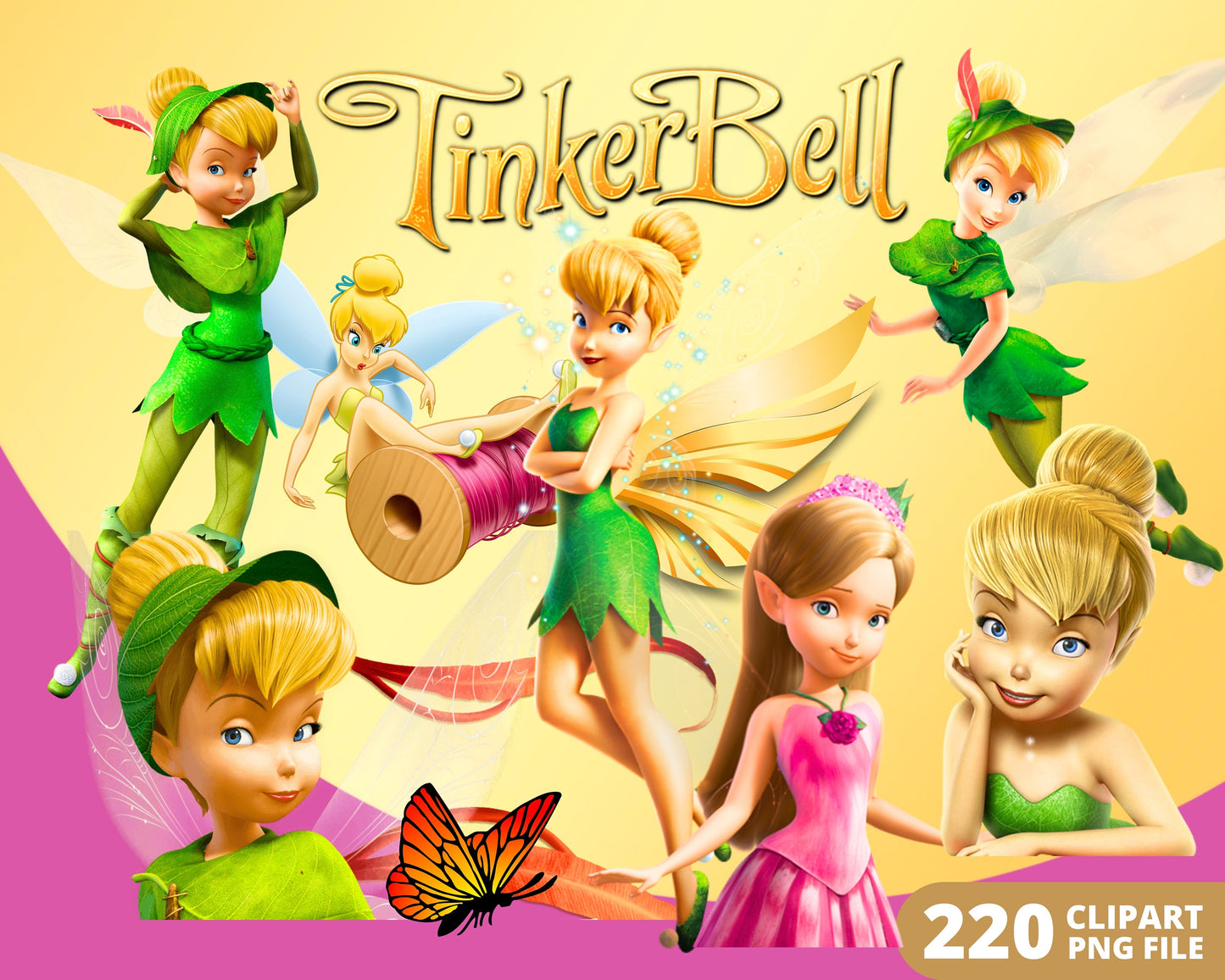 Tinkerbell Digital Papers PNG Bundle