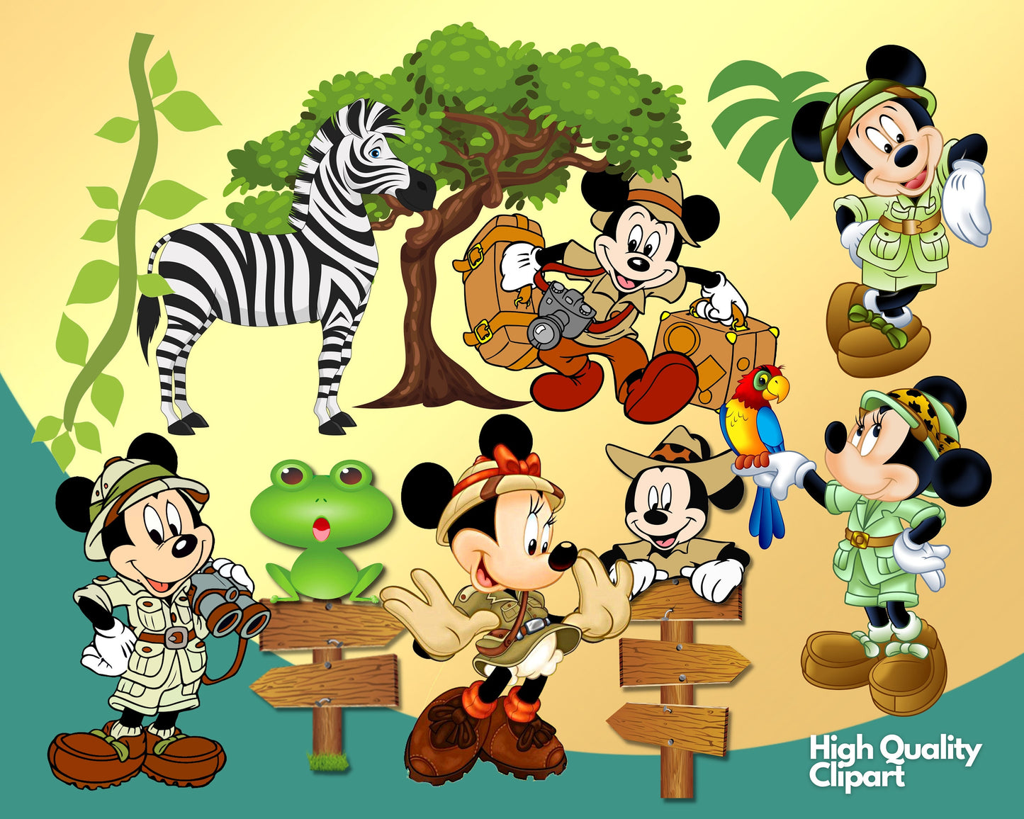 Mickey Safari Clipart PNG bundle