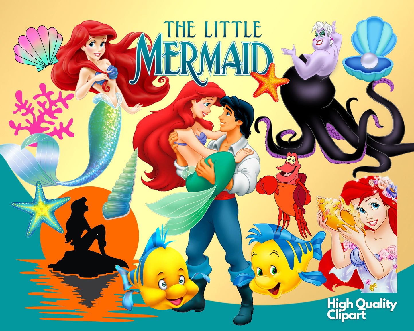 Little Mermaid Clipart SVG, PNG bundle