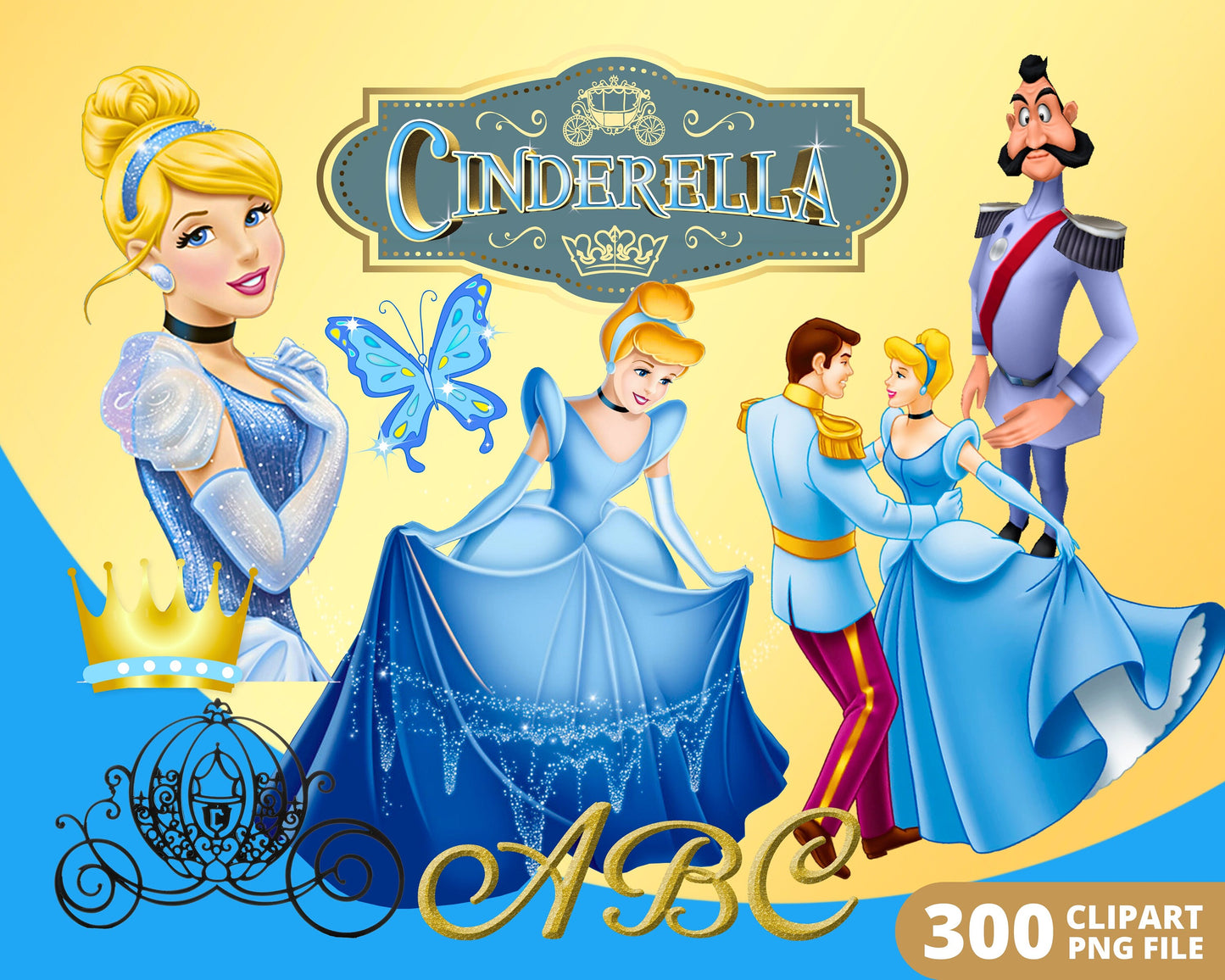 Cinderella Digital Papers PNG bundle