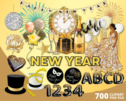 New Year Digital Papers PNG bundle