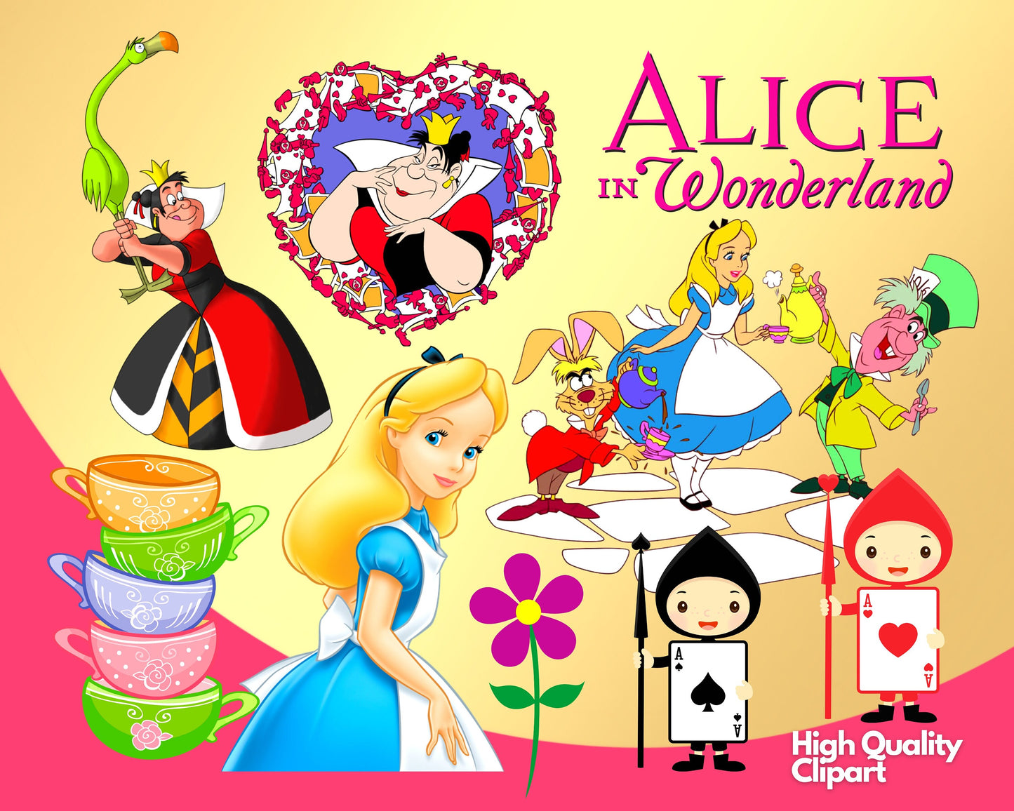 Alice in Wonderland Clipart PNG bundle