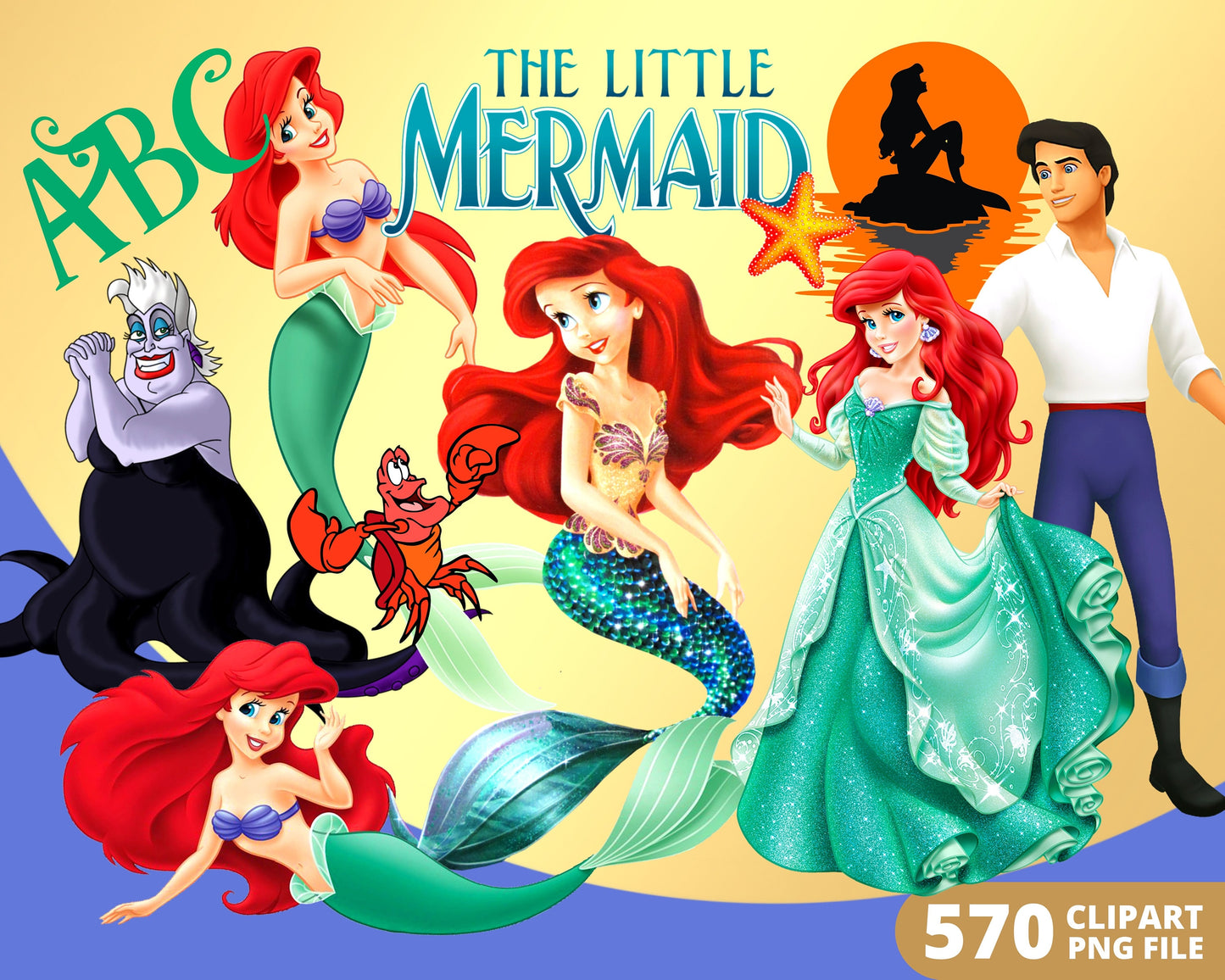 Little Mermaid Digital Papers PNG bundle