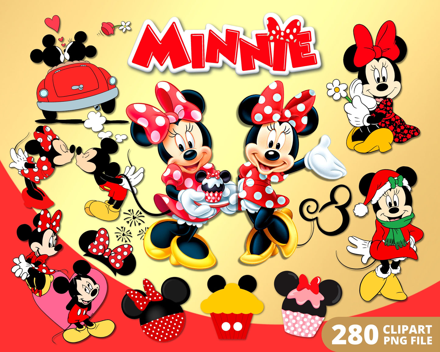 Minnie Mouse Red Digital Papers PNG bundle