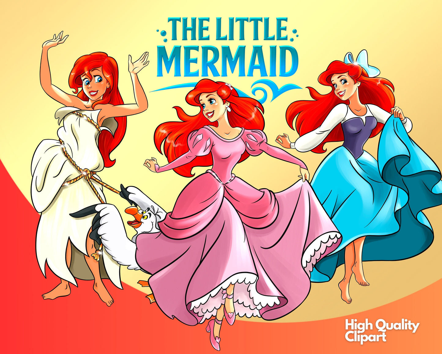 The Little Mermaid Watercolor Clipart PNG bundle