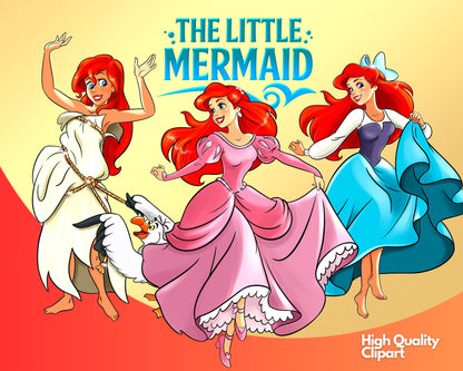 The Little Mermaid Watercolor Clipart PNG bundle