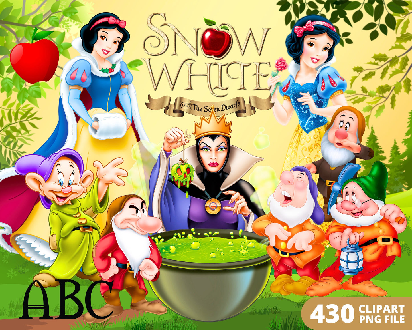 Snow White Digital Papers PNG bundle