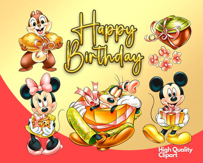 Golden Mickey Birthday Clipart PNG bundle