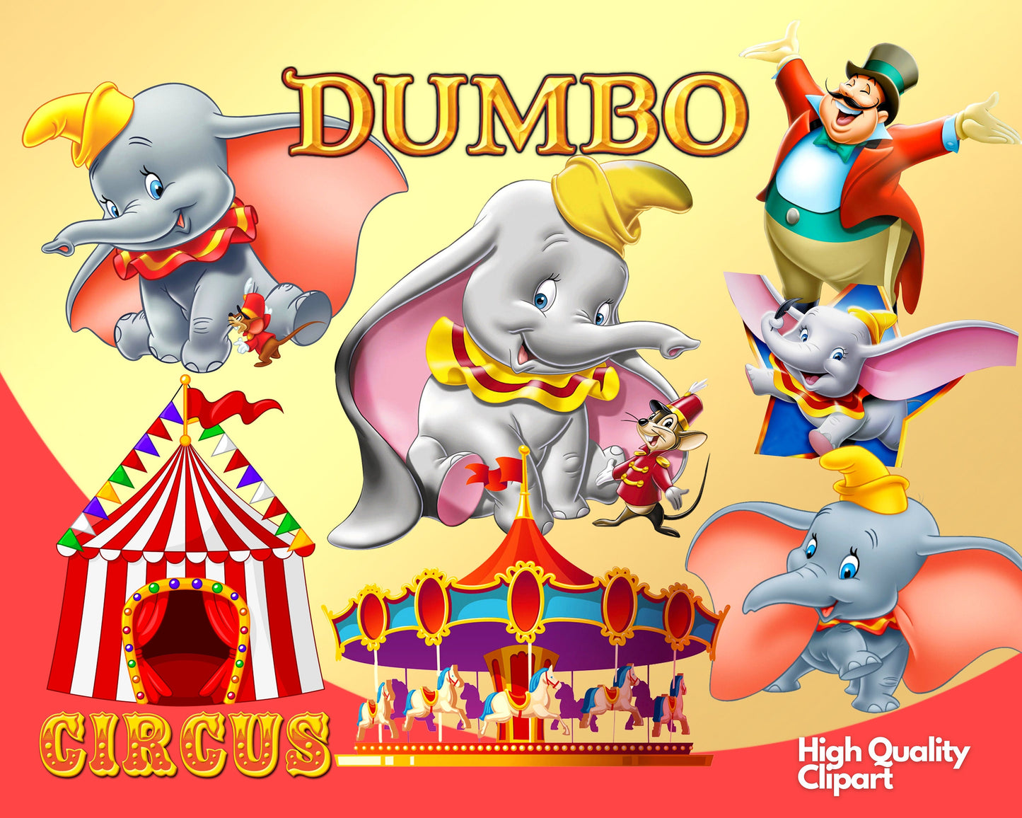 Dumbo PNG Clipart, Dumbo SVG Bundle