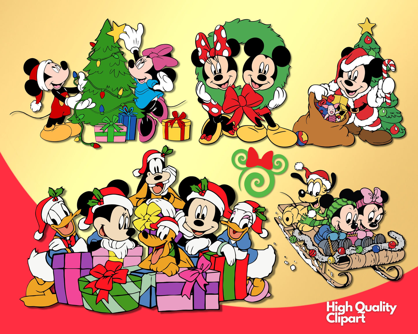 Mickey Christmas Clipart SVG, PNG bundle