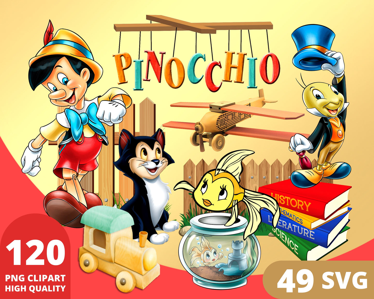 Pinocchio Digital Papers PNG bundle