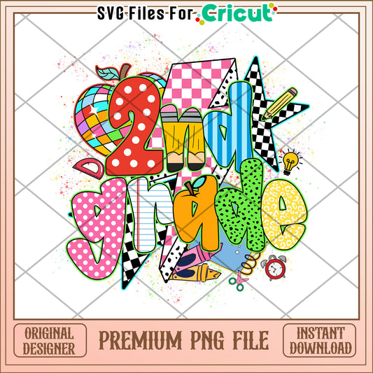 2nd grade school design png, back to school quote png, cute student png