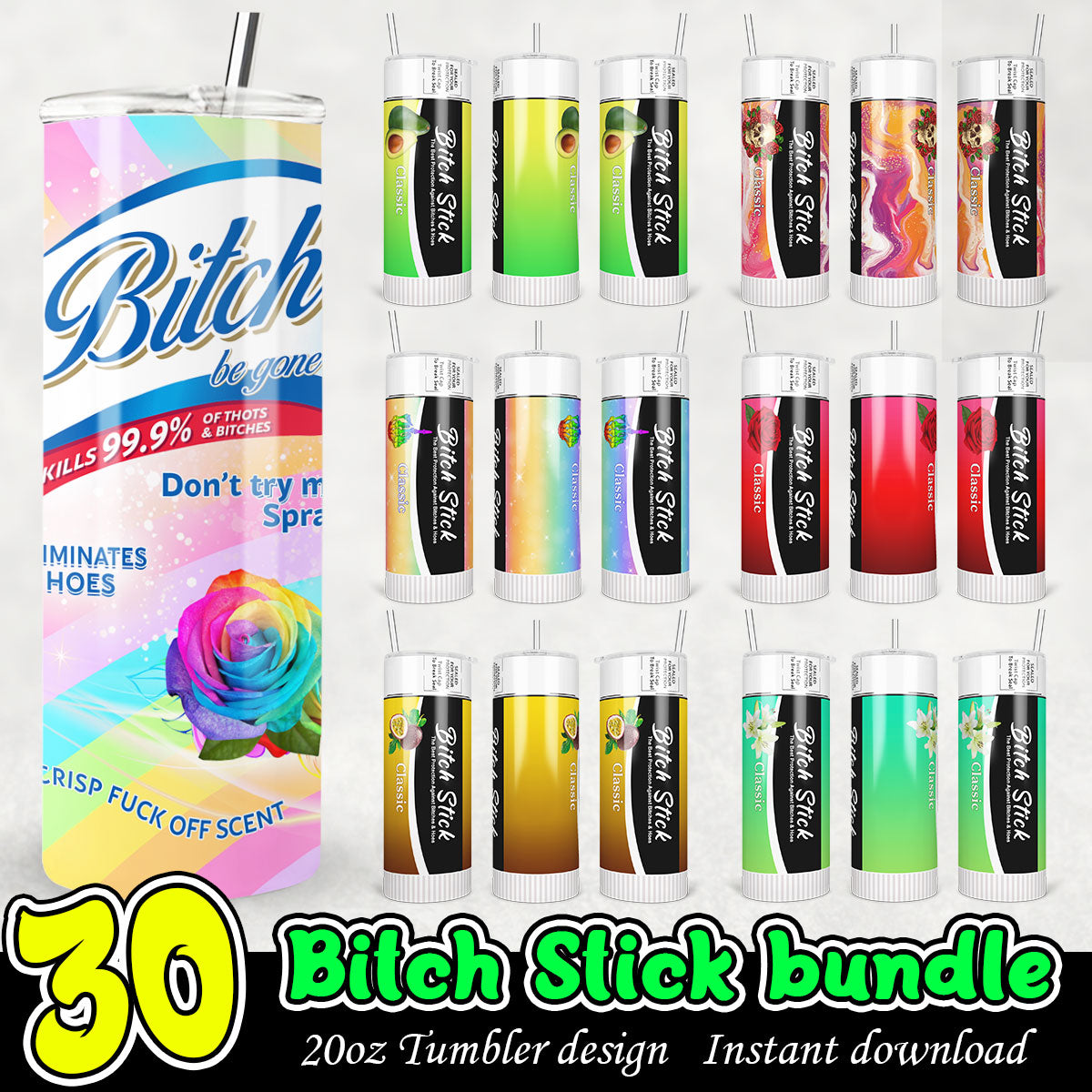 Bitch Stick tumbler bundle, Bitch 20oz tumbler bundle