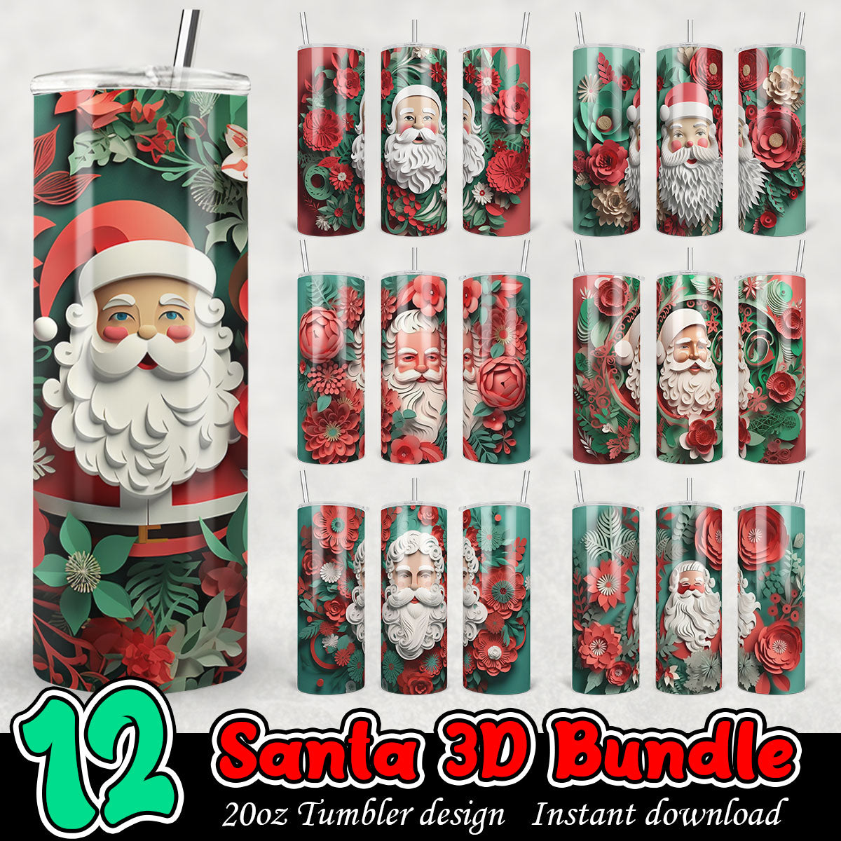3D Santa Tumbler bundle, Merry Christmas 3D tumbler bundle